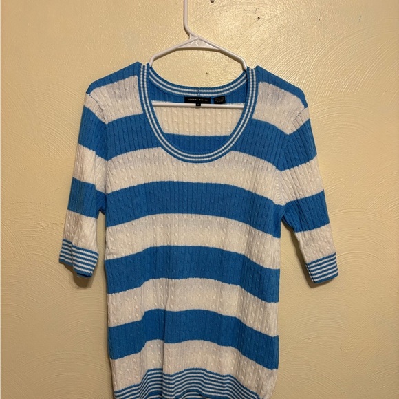 JEANNE PIERRE Sweaters - JEANNE PIERRE Blue and White Striped Sweater